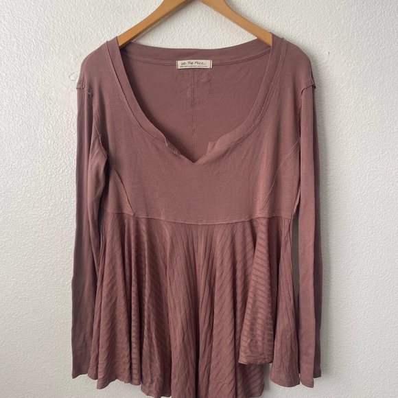 We The Free Clover Babydoll Split Neck Top Women’s Size XS Antique Oak - Picture 2 of 10